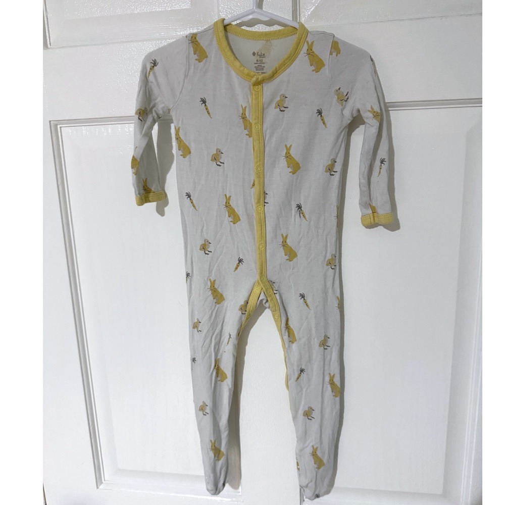 Kyte Baby Bamboo Footie Sleeper 6-12M Yellow Bunny Chick Carrot Snap Romper